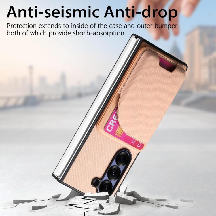For Samsung Galaxy Z Fold3 5G Twill Fabric Leather Skin Card Bag Magnetic Back Phone Case