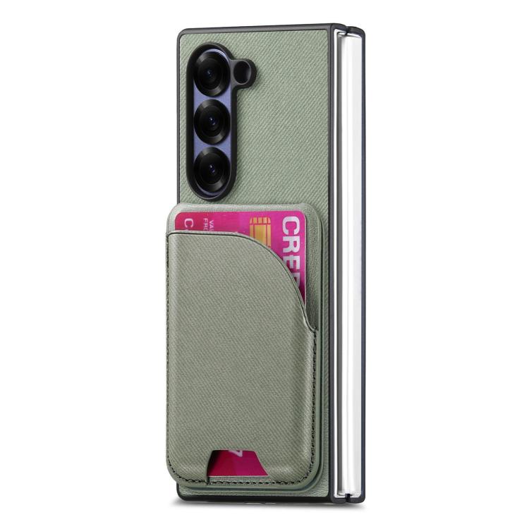 For Samsung Galaxy Z Fold3 5G Twill Fabric Leather Skin Card Bag Magnetic Back Phone Case