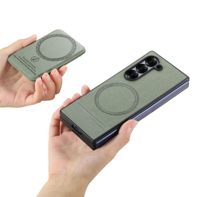 For Samsung Galaxy Z Fold3 5G Twill Fabric Leather Skin Card Bag Magnetic Back Phone Case