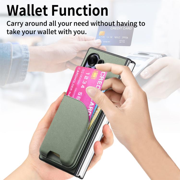 For Samsung Galaxy Z Fold3 5G Twill Fabric Leather Skin Card Bag Magnetic Back Phone Case