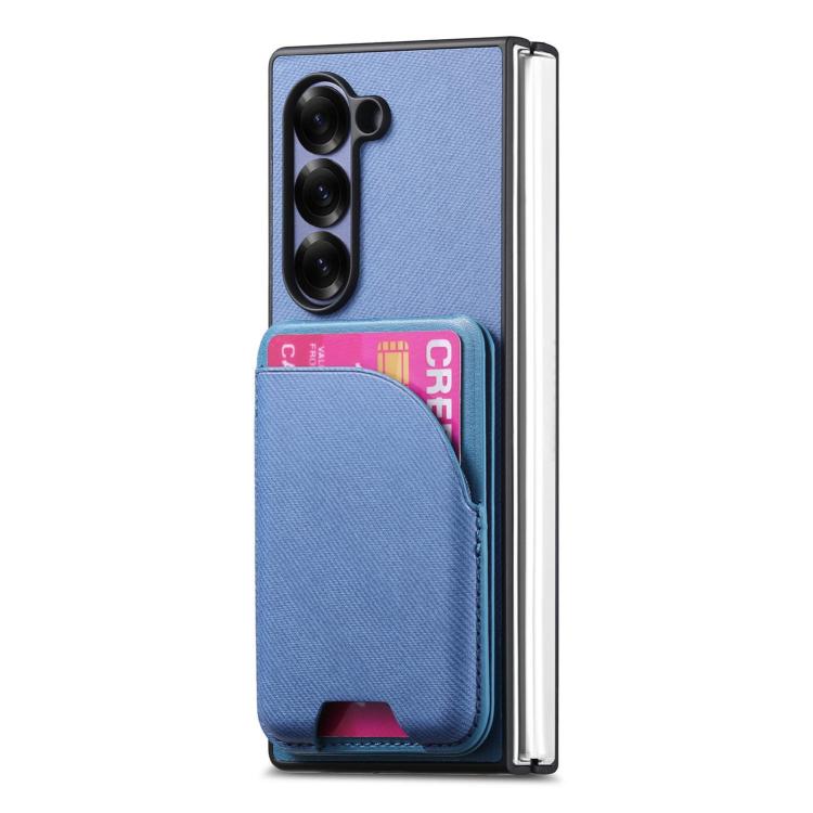 For Samsung Galaxy Z Fold3 5G Twill Fabric Leather Skin Card Bag Magnetic Back Phone Case
