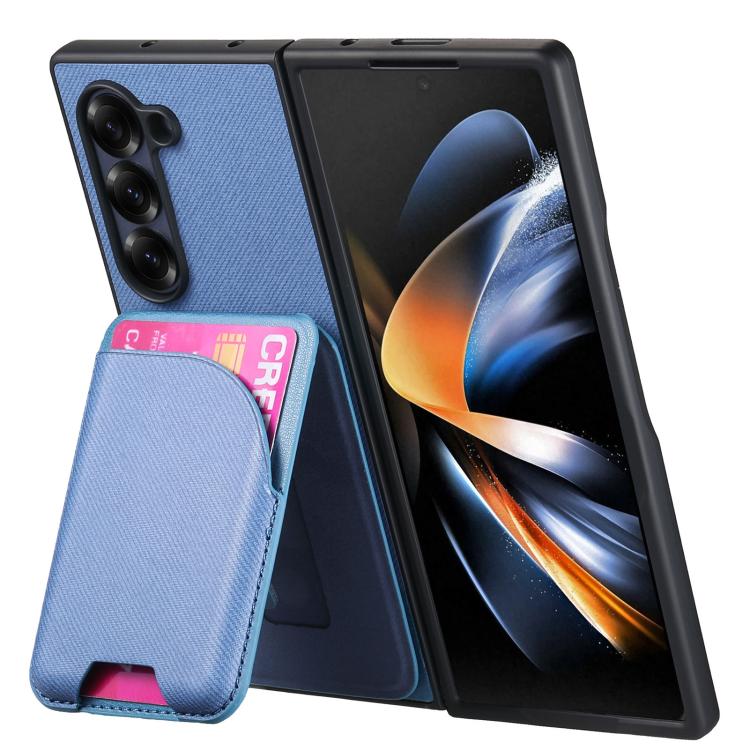 For Samsung Galaxy Z Fold3 5G Twill Fabric Leather Skin Card Bag Magnetic Back Phone Case