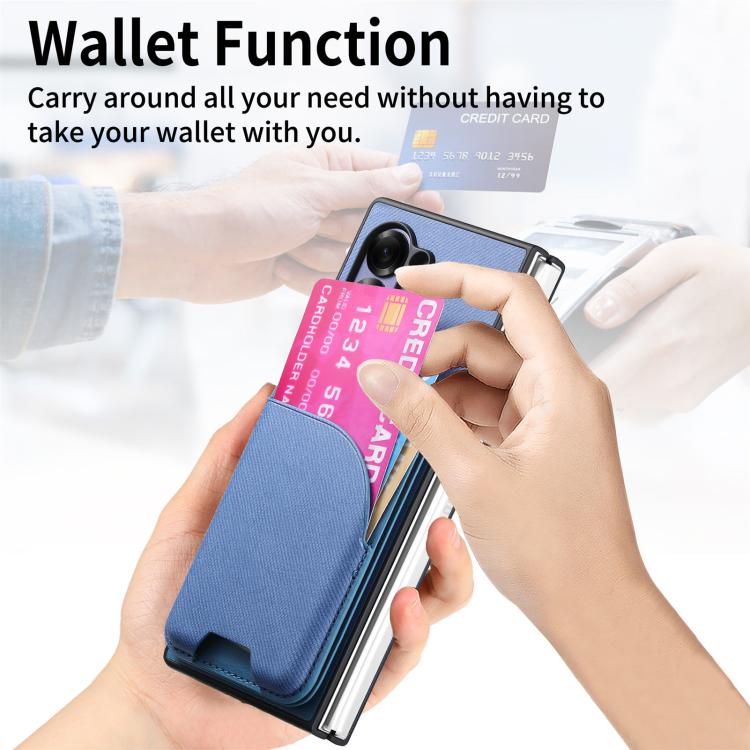 For Samsung Galaxy Z Fold3 5G Twill Fabric Leather Skin Card Bag Magnetic Back Phone Case