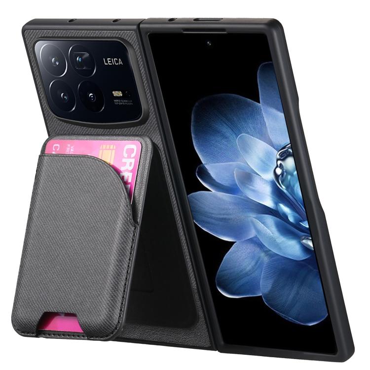 For Xiaomi Mix Fold 4 Twill Fabric Leather Skin Card Bag Magnetic Back Phone Case