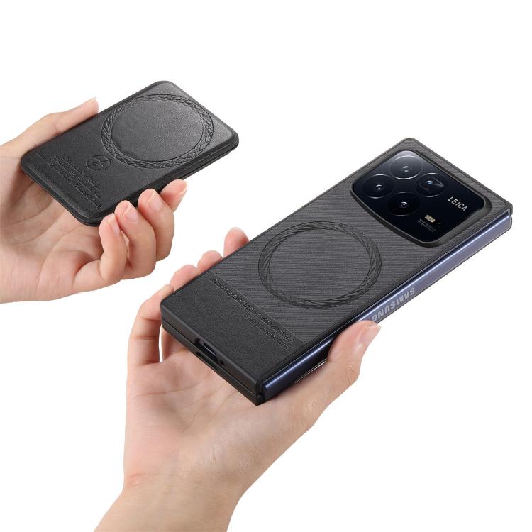 For Xiaomi Mix Fold 4 Twill Fabric Leather Skin Card Bag Magnetic Back Phone Case