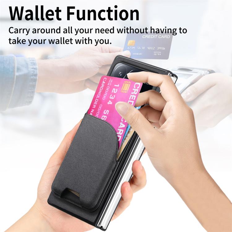 For Xiaomi Mix Fold 4 Twill Fabric Leather Skin Card Bag Magnetic Back Phone Case