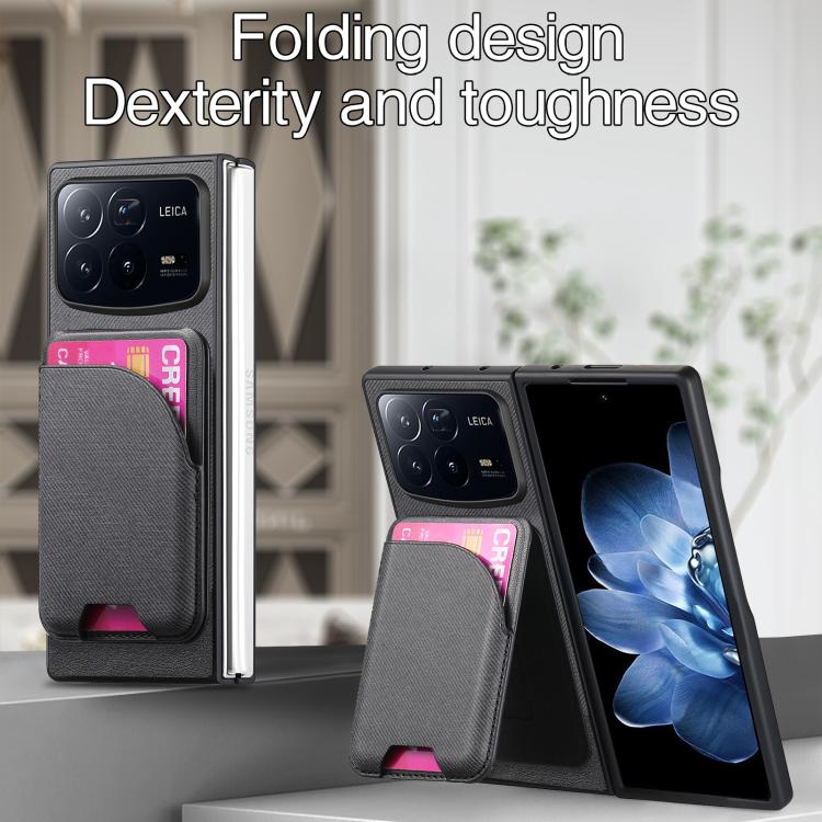 For Xiaomi Mix Fold 4 Twill Fabric Leather Skin Card Bag Magnetic Back Phone Case