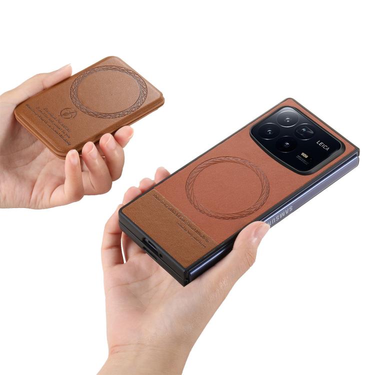 For Xiaomi Mix Fold 4 Twill Fabric Leather Skin Card Bag Magnetic Back Phone Case