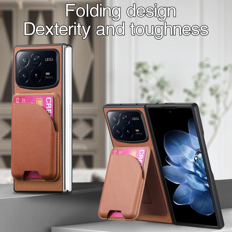 For Xiaomi Mix Fold 4 Twill Fabric Leather Skin Card Bag Magnetic Back Phone Case