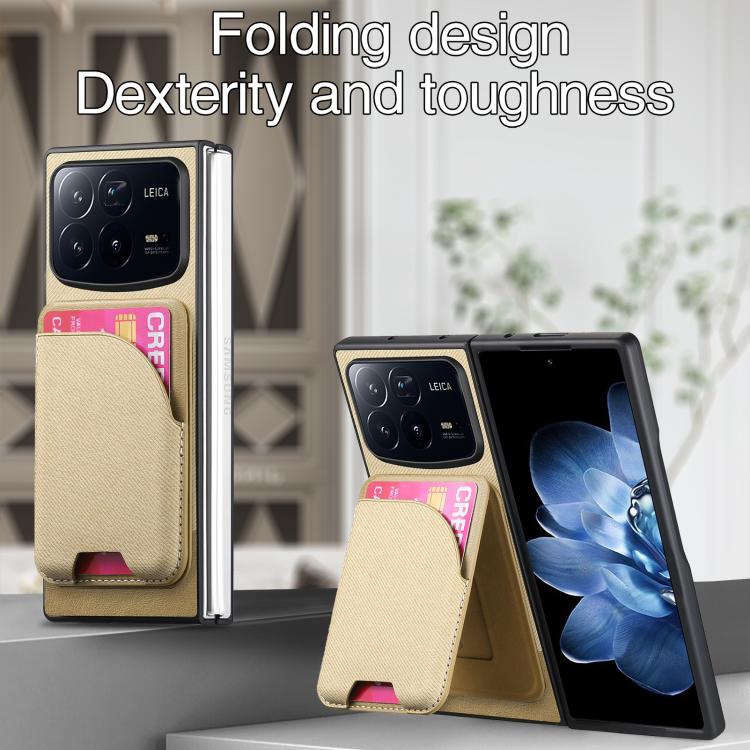 For Xiaomi Mix Fold 4 Twill Fabric Leather Skin Card Bag Magnetic Back Phone Case