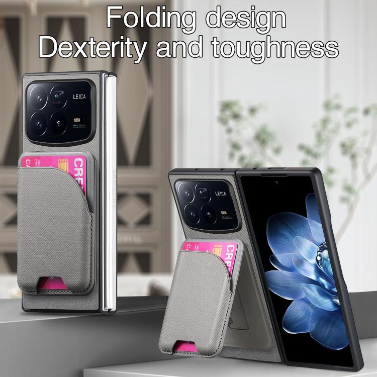For Xiaomi Mix Fold 4 Twill Fabric Leather Skin Card Bag Magnetic Back Phone Case