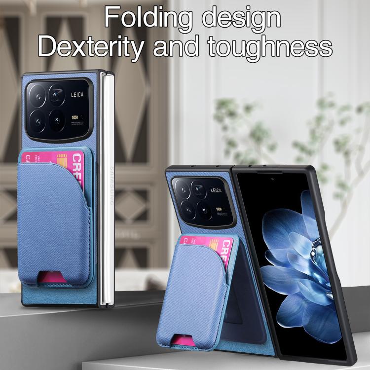 For Xiaomi Mix Fold 4 Twill Fabric Leather Skin Card Bag Magnetic Back Phone Case