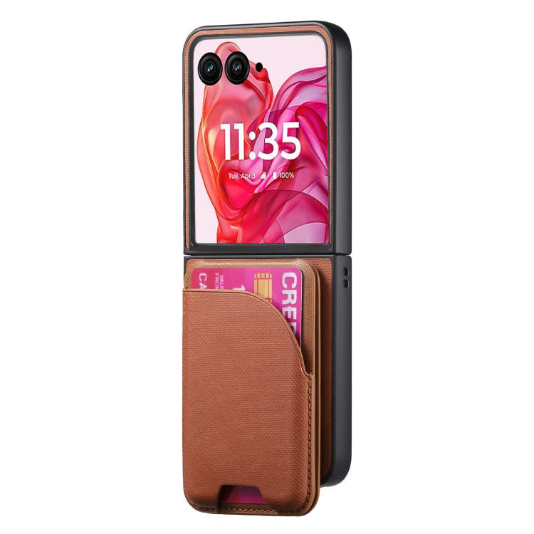 For Motorola Razr 50 Ultra Twill Fabric Leather Skin Card Bag Magnetic Back Phone Case