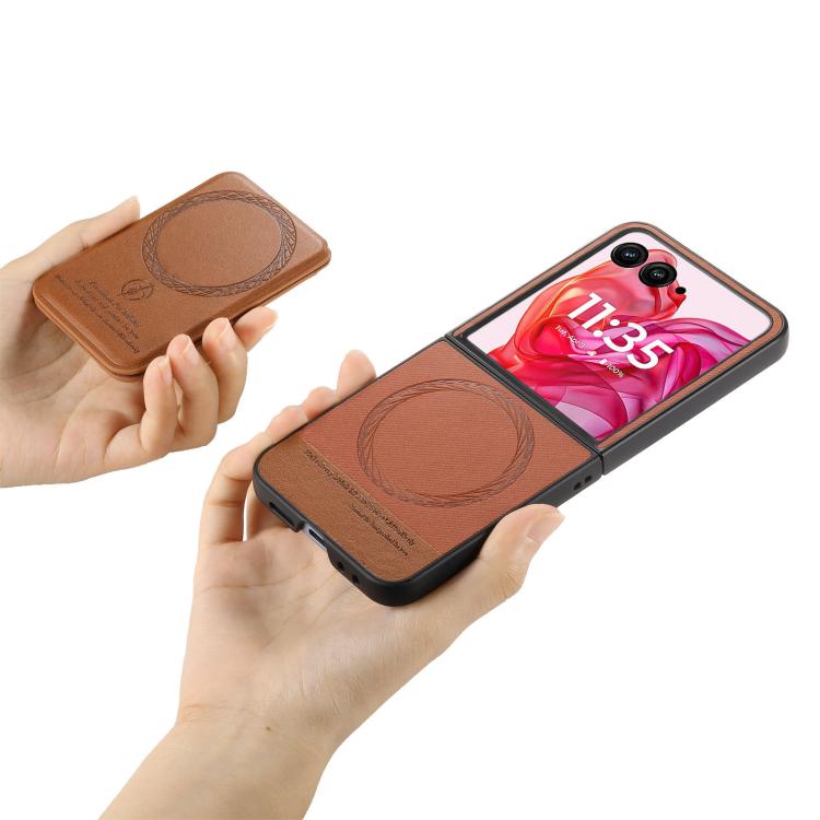 For Motorola Razr 50 Ultra Twill Fabric Leather Skin Card Bag Magnetic Back Phone Case