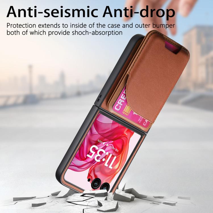 For Motorola Razr 50 Ultra Twill Fabric Leather Skin Card Bag Magnetic Back Phone Case