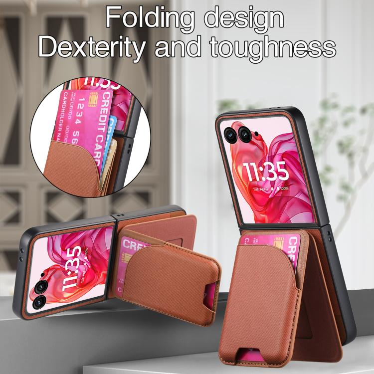 For Motorola Razr 50 Ultra Twill Fabric Leather Skin Card Bag Magnetic Back Phone Case