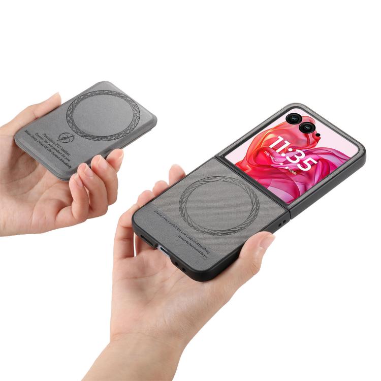 For Motorola Razr 50 Ultra Twill Fabric Leather Skin Card Bag Magnetic Back Phone Case