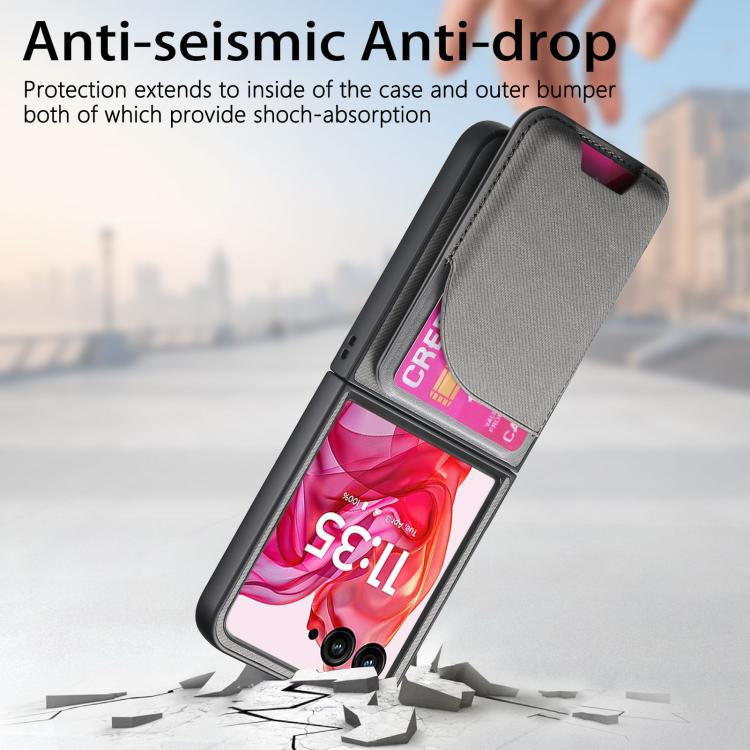 For Motorola Razr 50 Ultra Twill Fabric Leather Skin Card Bag Magnetic Back Phone Case
