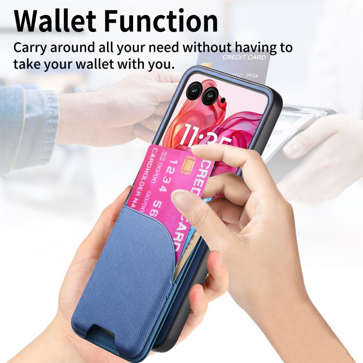 For Motorola Razr 50 Ultra Twill Fabric Leather Skin Card Bag Magnetic Back Phone Case