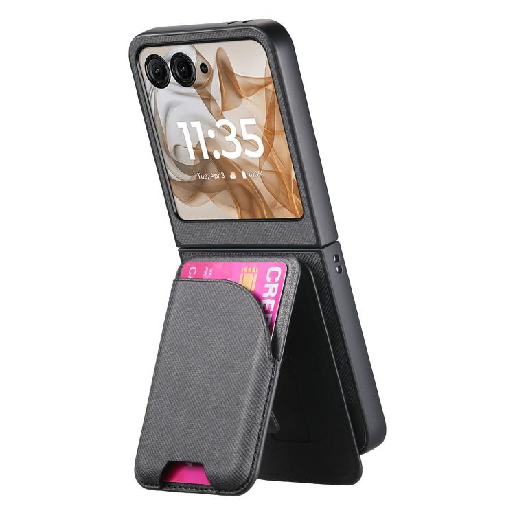 For Motorola Razr 50 Twill Fabric Leather Skin Card Bag Magnetic Back Phone Case
