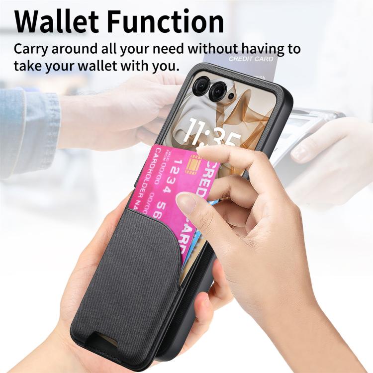 For Motorola Razr 50 Twill Fabric Leather Skin Card Bag Magnetic Back Phone Case