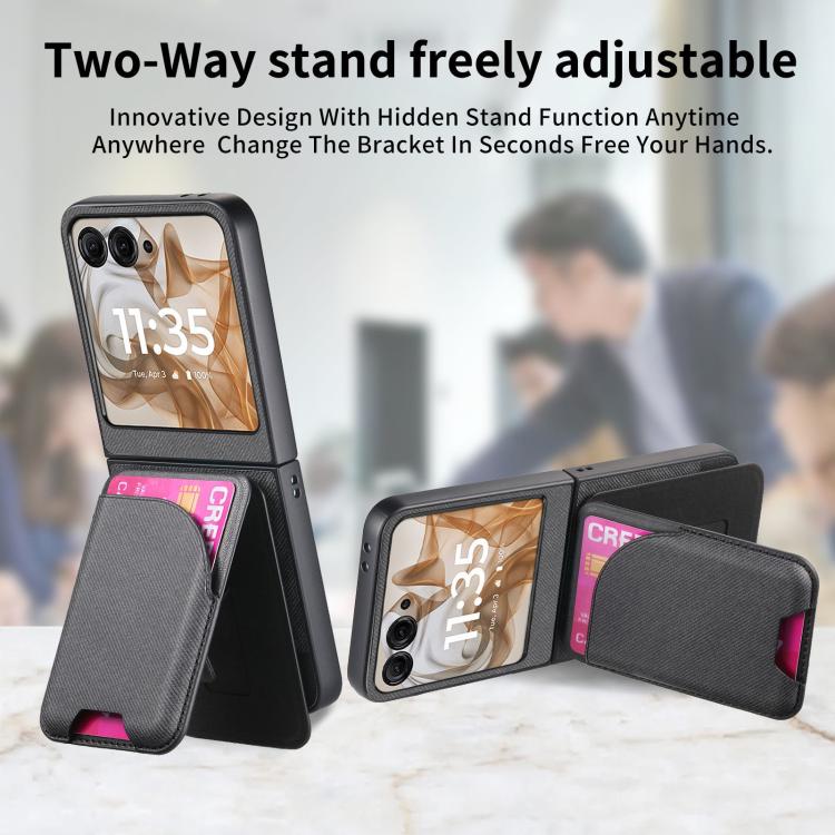 For Motorola Razr 50 Twill Fabric Leather Skin Card Bag Magnetic Back Phone Case