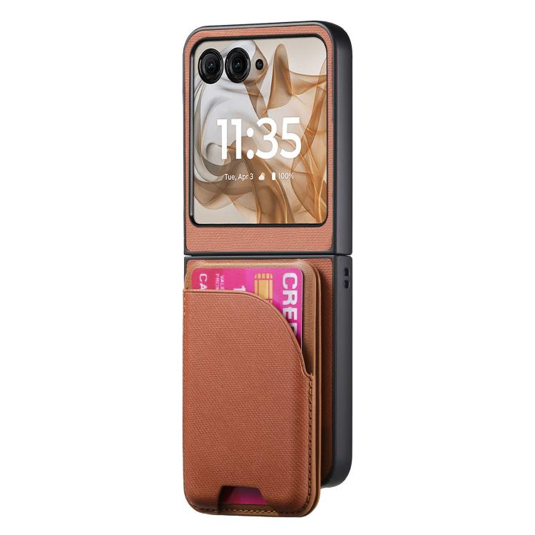 For Motorola Razr 50 Twill Fabric Leather Skin Card Bag Magnetic Back Phone Case