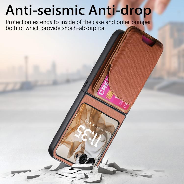 For Motorola Razr 50 Twill Fabric Leather Skin Card Bag Magnetic Back Phone Case