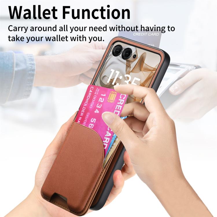 For Motorola Razr 50 Twill Fabric Leather Skin Card Bag Magnetic Back Phone Case