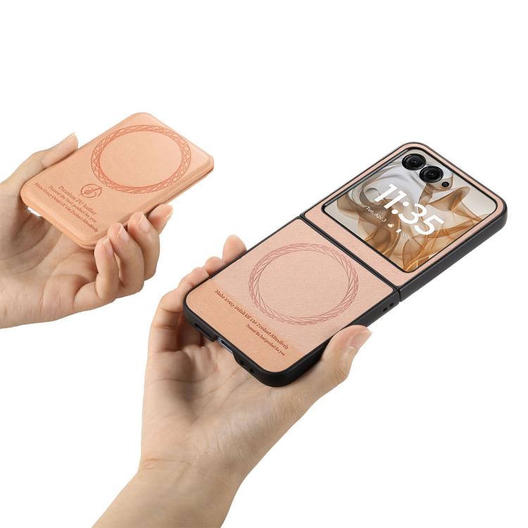 For Motorola Razr 50 Twill Fabric Leather Skin Card Bag Magnetic Back Phone Case