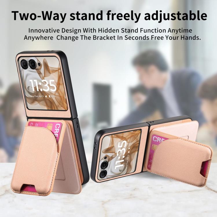 For Motorola Razr 50 Twill Fabric Leather Skin Card Bag Magnetic Back Phone Case