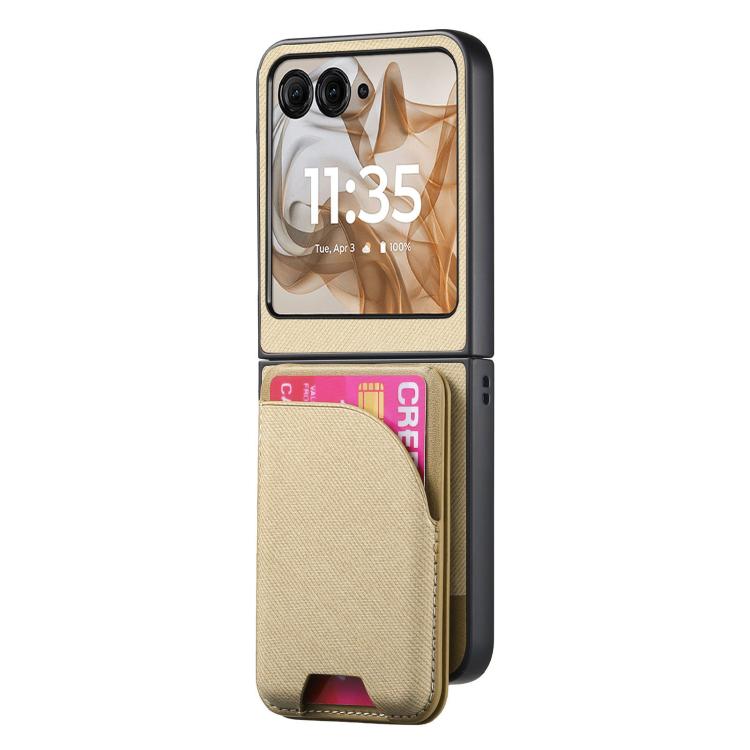 For Motorola Razr 50 Twill Fabric Leather Skin Card Bag Magnetic Back Phone Case
