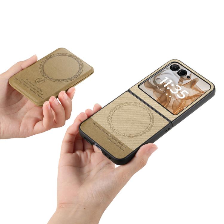For Motorola Razr 50 Twill Fabric Leather Skin Card Bag Magnetic Back Phone Case