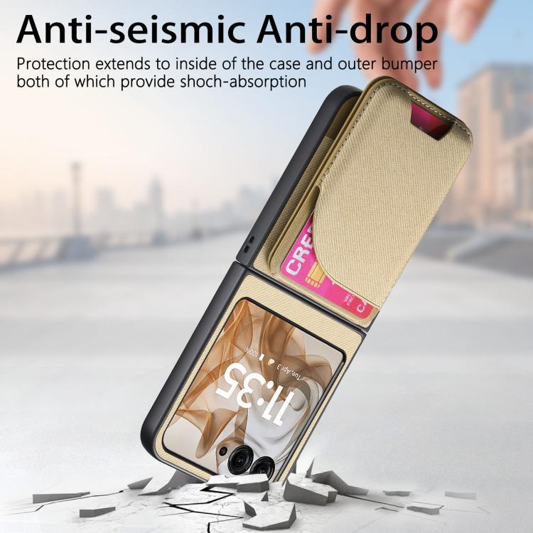 For Motorola Razr 50 Twill Fabric Leather Skin Card Bag Magnetic Back Phone Case