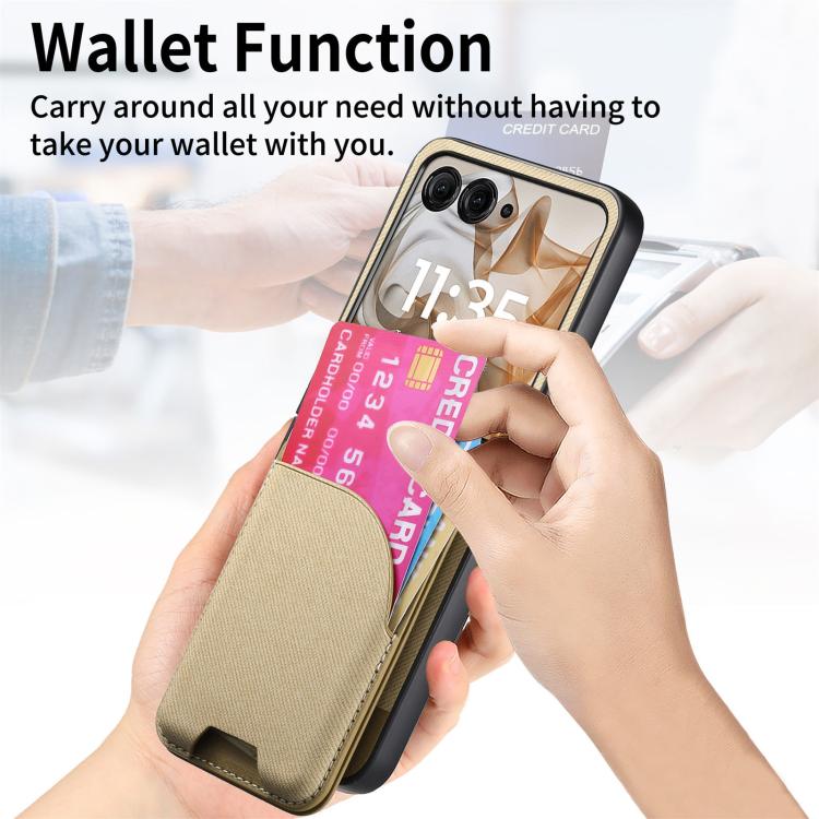 For Motorola Razr 50 Twill Fabric Leather Skin Card Bag Magnetic Back Phone Case