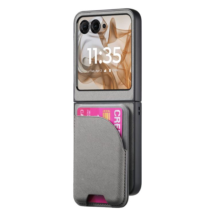 For Motorola Razr 50 Twill Fabric Leather Skin Card Bag Magnetic Back Phone Case