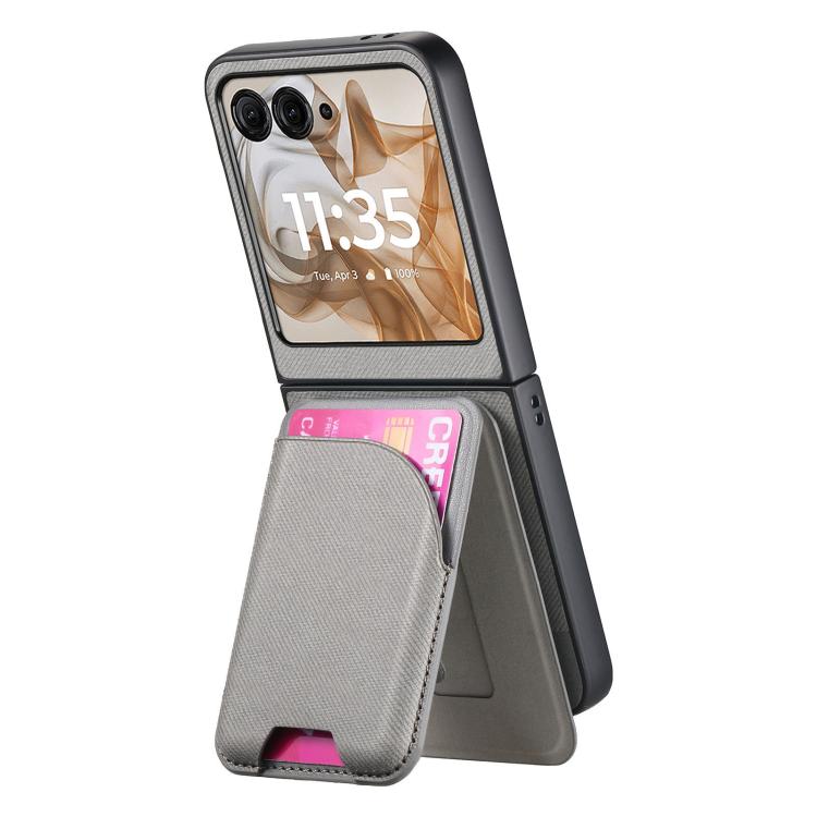 For Motorola Razr 50 Twill Fabric Leather Skin Card Bag Magnetic Back Phone Case