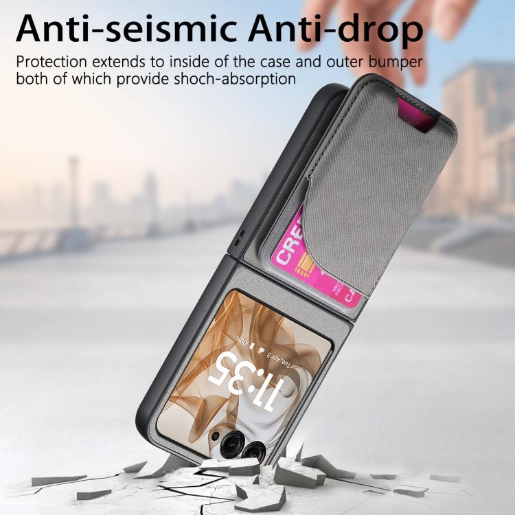 For Motorola Razr 50 Twill Fabric Leather Skin Card Bag Magnetic Back Phone Case