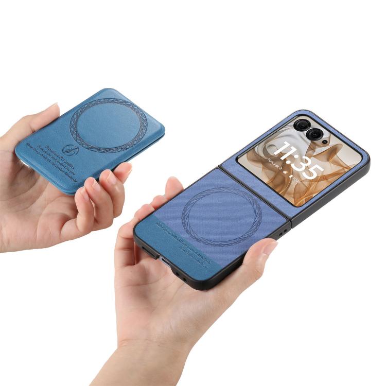For Motorola Razr 50 Twill Fabric Leather Skin Card Bag Magnetic Back Phone Case