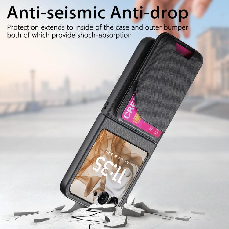 For Motorola Razr 40 Twill Fabric Leather Skin Card Bag Magnetic Back Phone Case