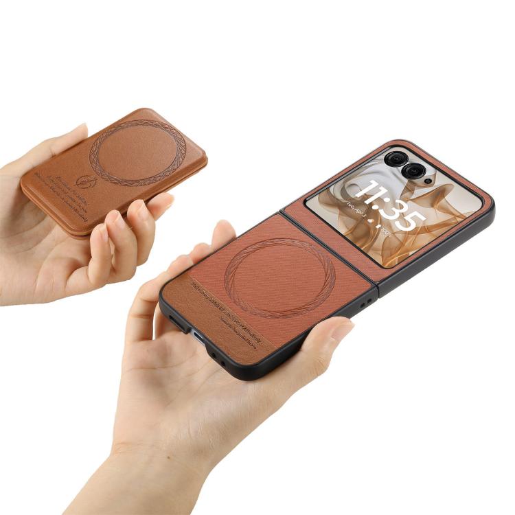 For Motorola Razr 40 Twill Fabric Leather Skin Card Bag Magnetic Back Phone Case