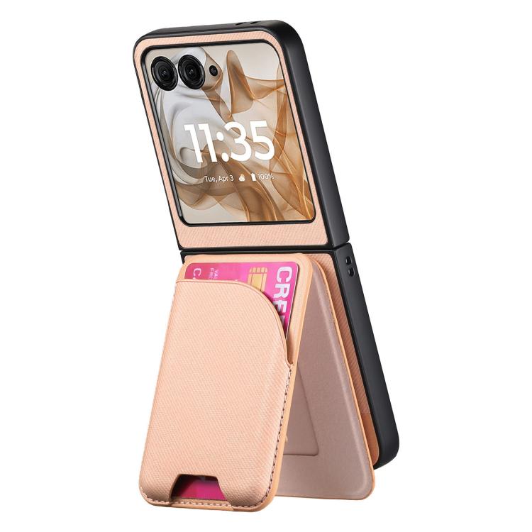 For Motorola Razr 40 Twill Fabric Leather Skin Card Bag Magnetic Back Phone Case