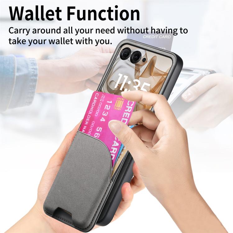 For Motorola Razr 40 Twill Fabric Leather Skin Card Bag Magnetic Back Phone Case