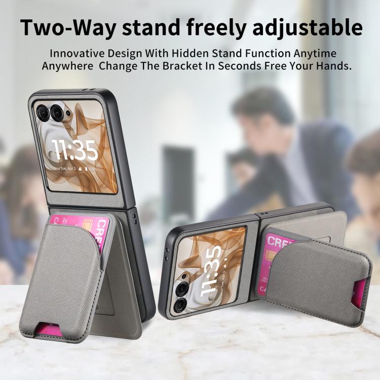 For Motorola Razr 40 Twill Fabric Leather Skin Card Bag Magnetic Back Phone Case