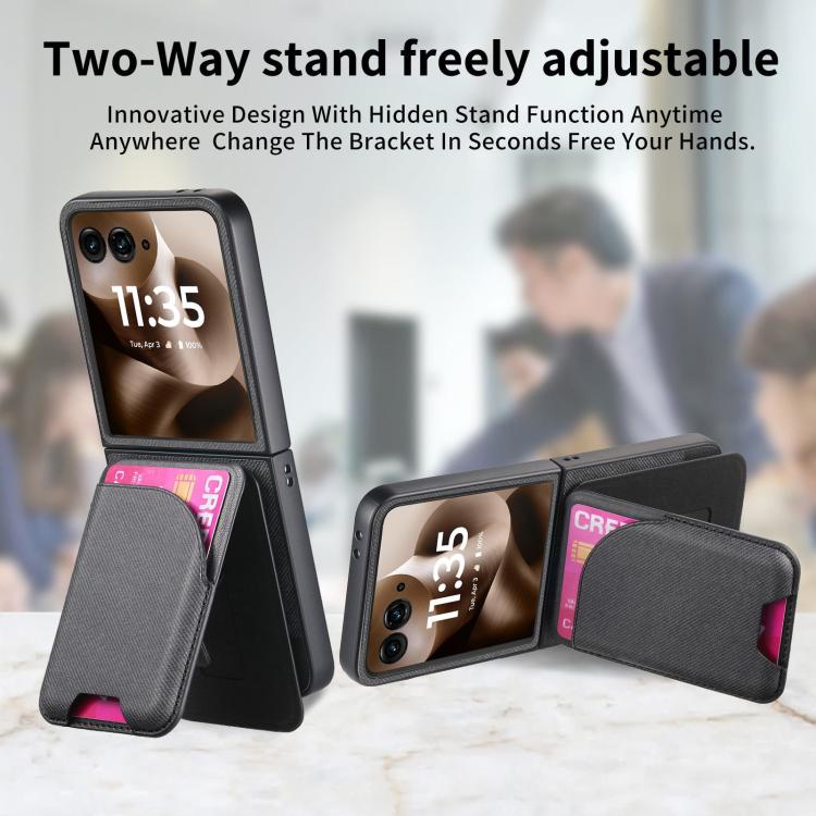 For Motorola Razr 60 Twill Fabric Leather Skin Card Bag Magnetic Back Phone Case