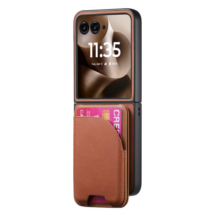 For Motorola Razr 60 Twill Fabric Leather Skin Card Bag Magnetic Back Phone Case
