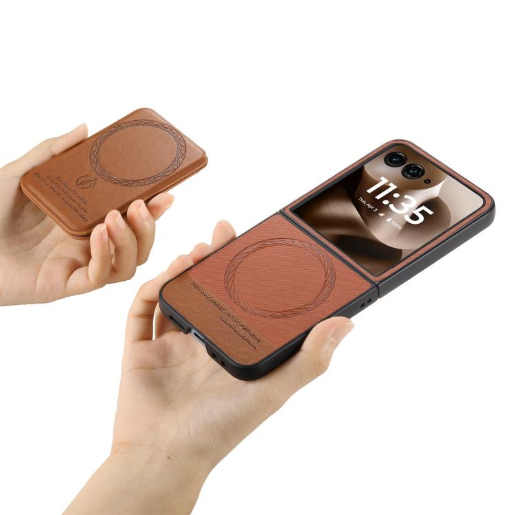 For Motorola Razr 60 Twill Fabric Leather Skin Card Bag Magnetic Back Phone Case