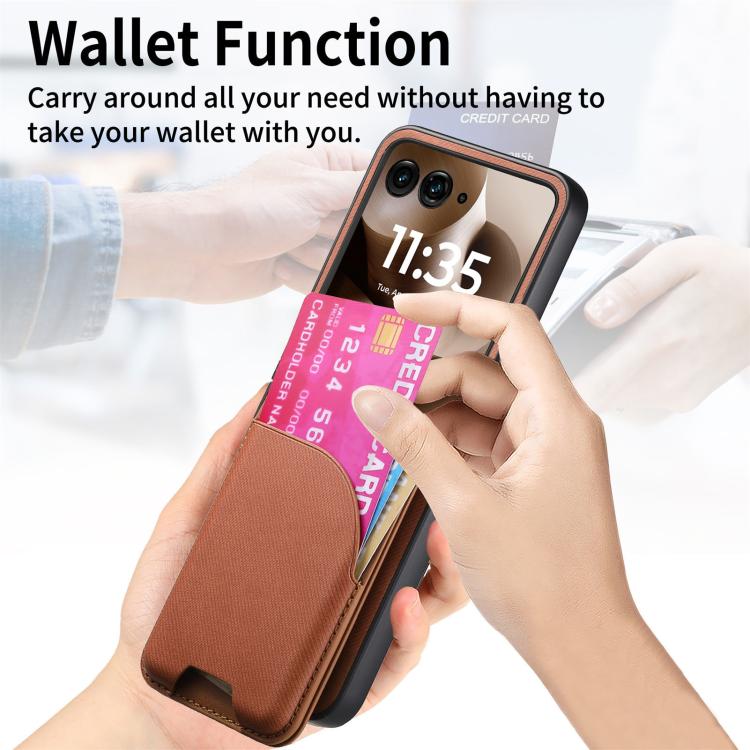 For Motorola Razr 60 Twill Fabric Leather Skin Card Bag Magnetic Back Phone Case