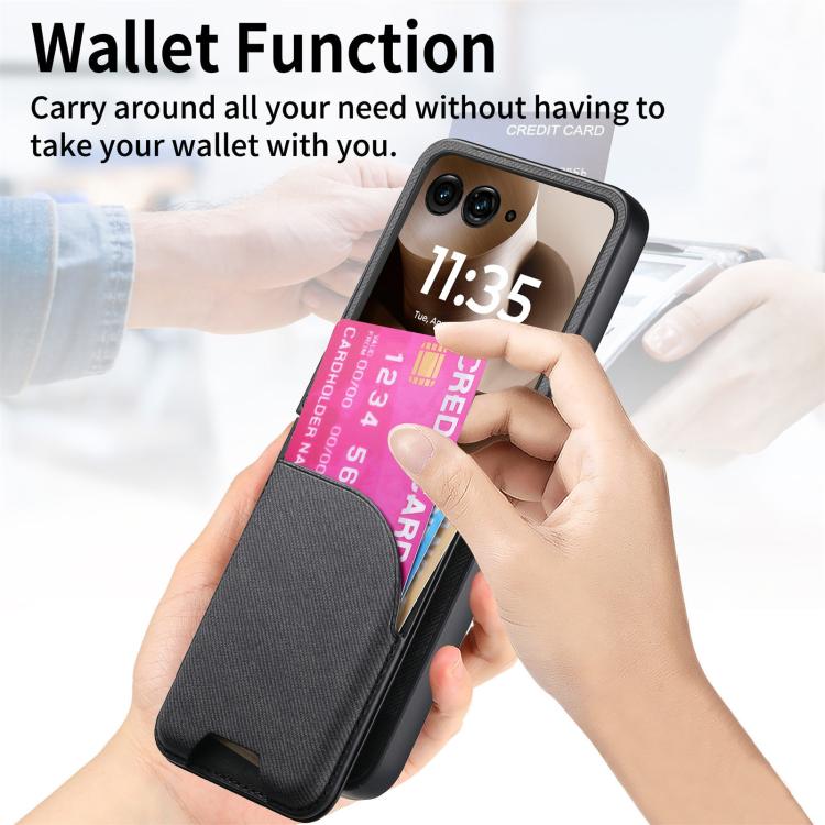 For Motorola Razr 60 Ultra Twill Fabric Leather Skin Card Bag Magnetic Back Phone Case