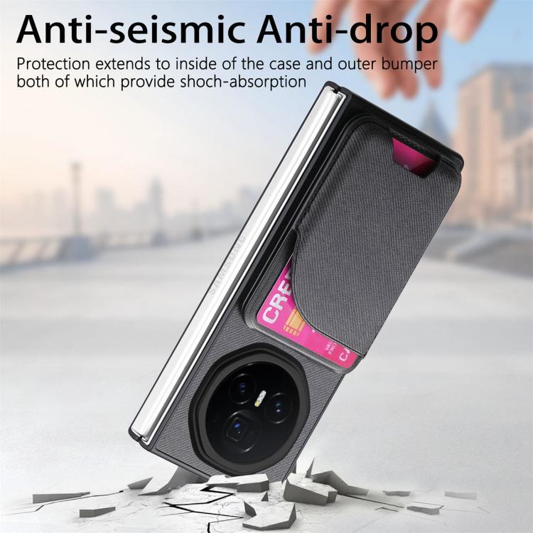 For Honor Magic V3 Twill Fabric Leather Skin Card Bag Magnetic Back Phone Case